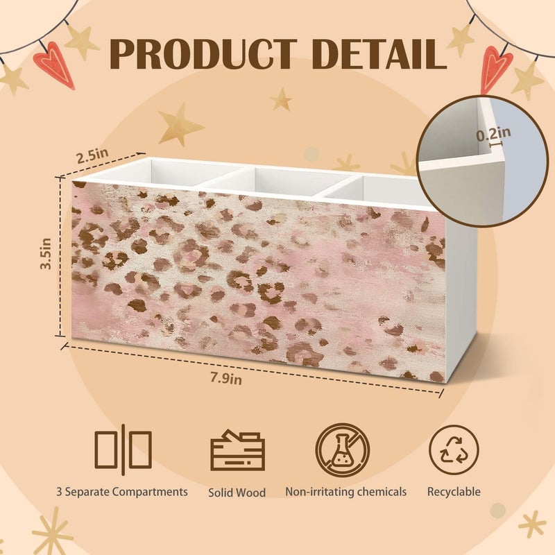 KBRCT Vintage Blush Pink Leopard Wooden Utensils Holder, Aesthetic Cheetah Print Wood Cooking Utensil Holder Organizer for Kitchen Countertop Counter Decor Accessories - Image 3